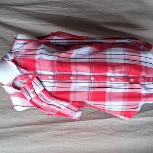 SO Red Plaid Button Down Shirt Cold Shoulder Size M